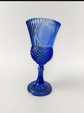 Avon Cobalt Blue Pressed Glass Goblet George Washington - 1976